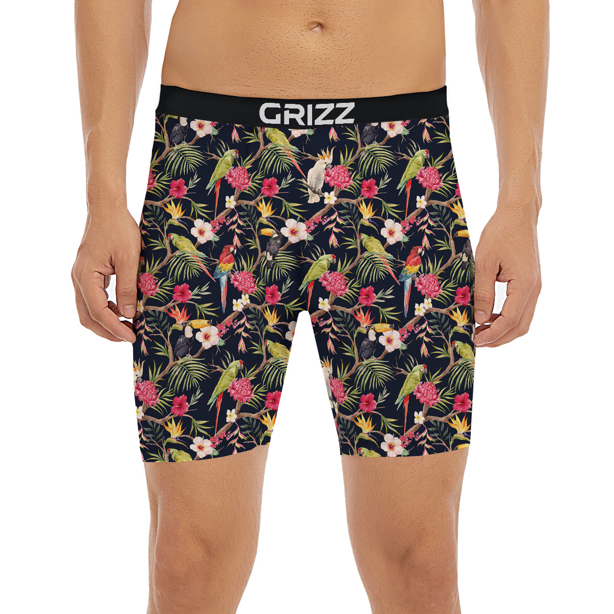 Parrot Watercolor Print Pattern Boxer Briefs-grizzshop