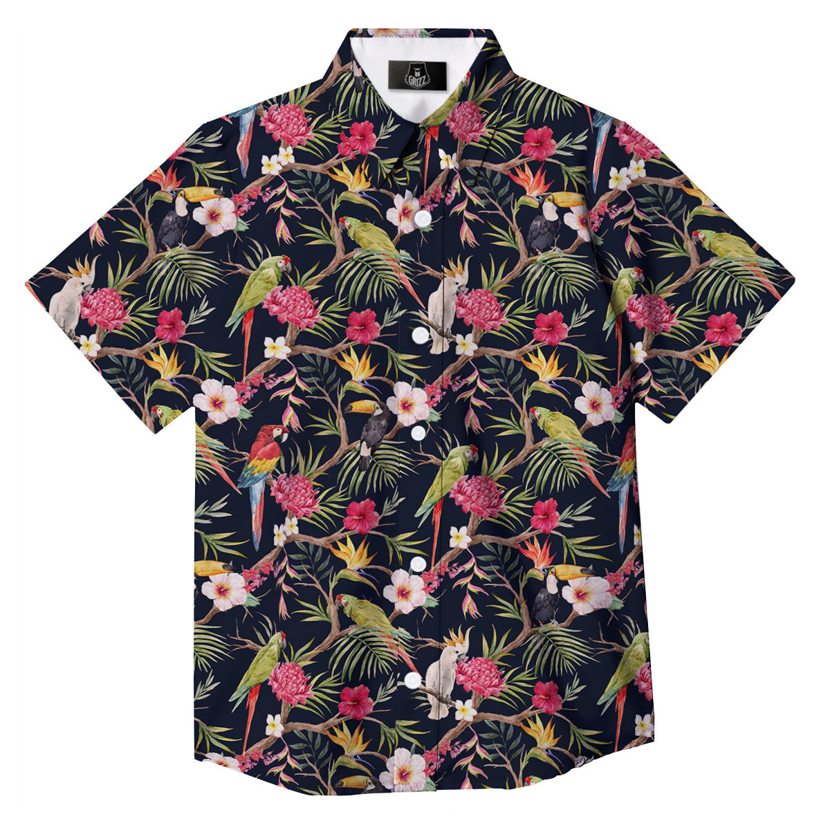 Parrot Watercolor Print Pattern Button Up Shirt-grizzshop