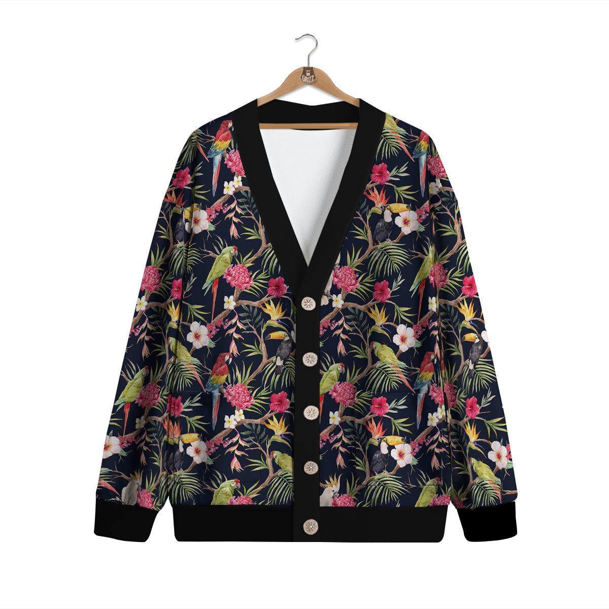 Parrot Watercolor Print Pattern Cardigan-grizzshop