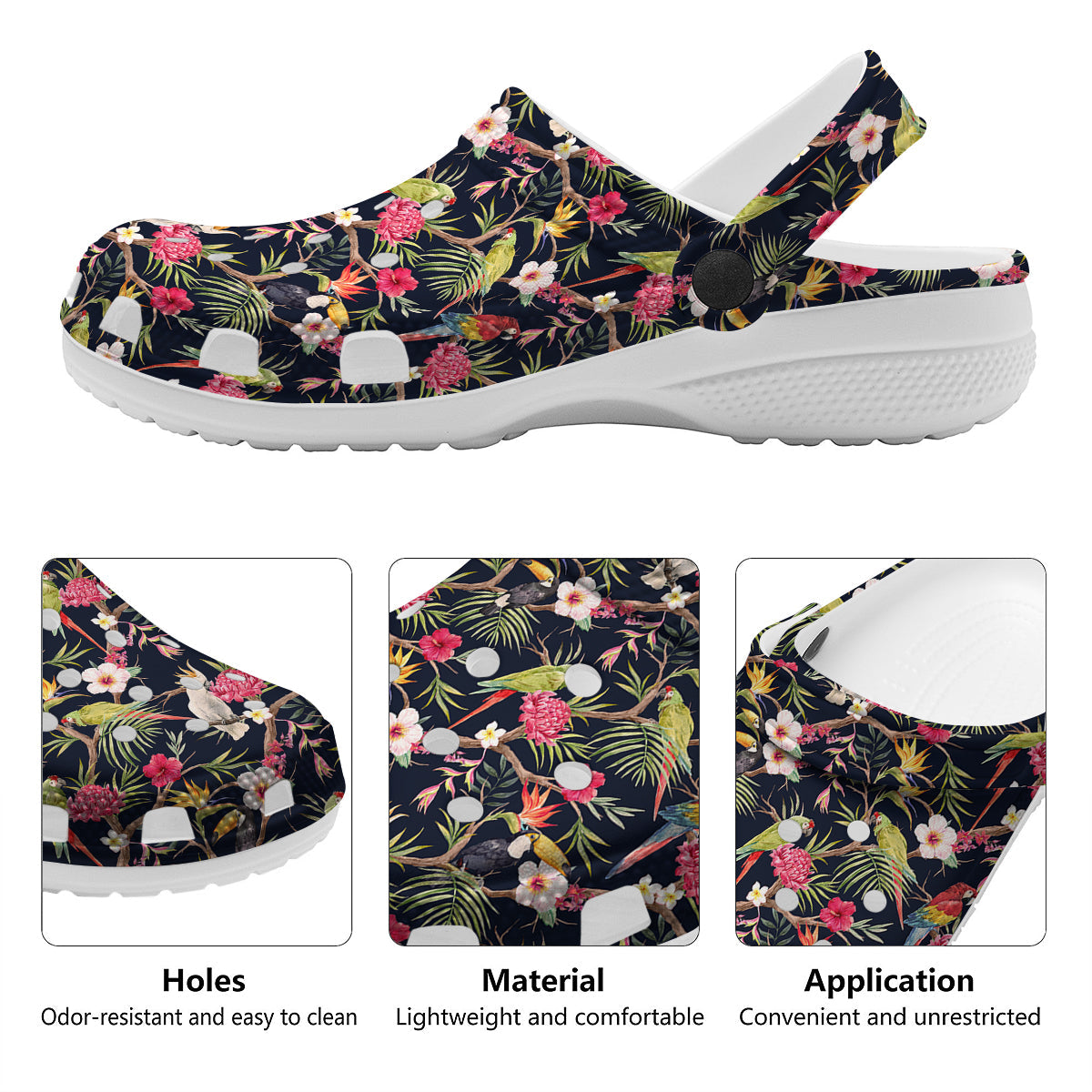 Parrot Watercolor Print Pattern Clog-grizzshop