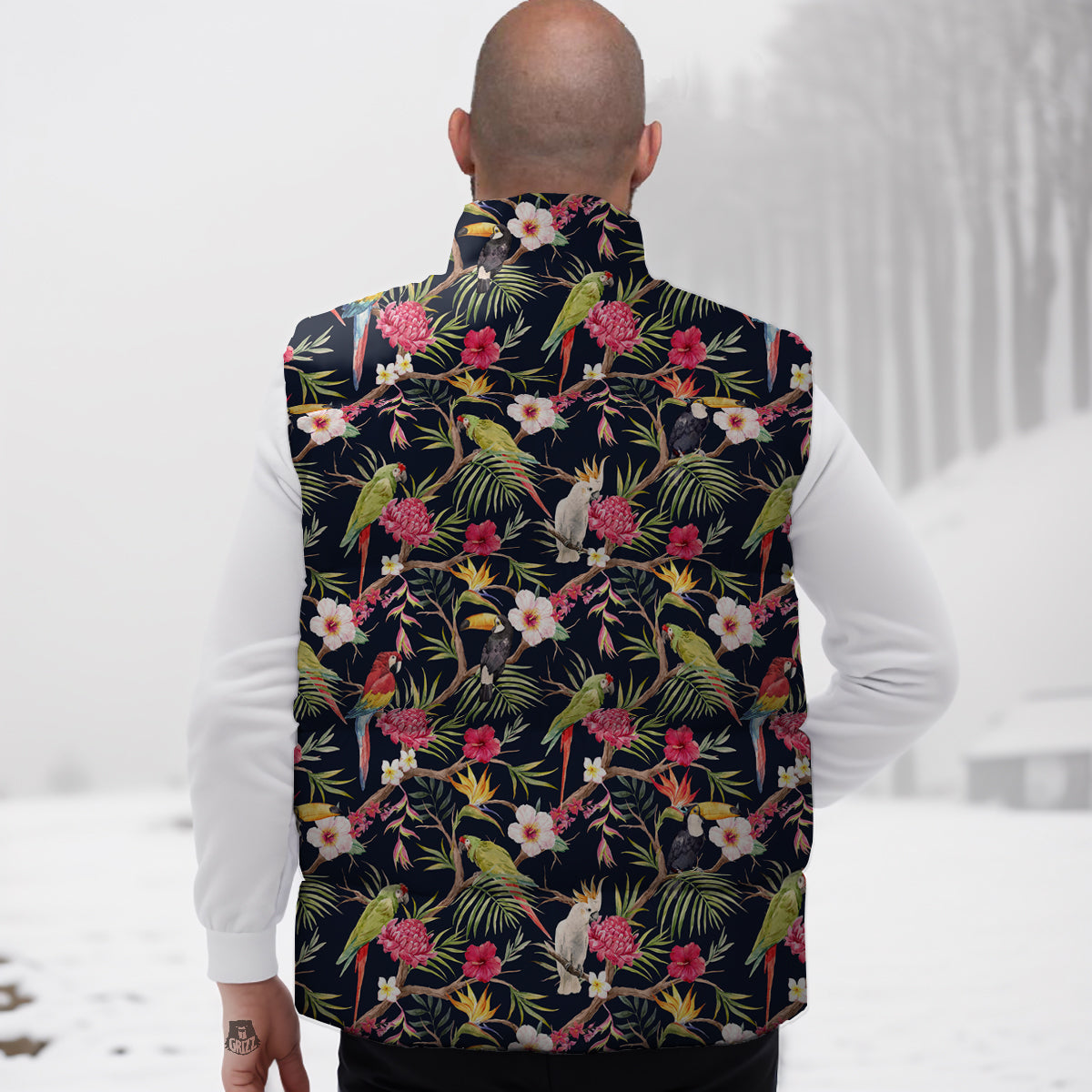 Parrot Watercolor Print Pattern Down Vest