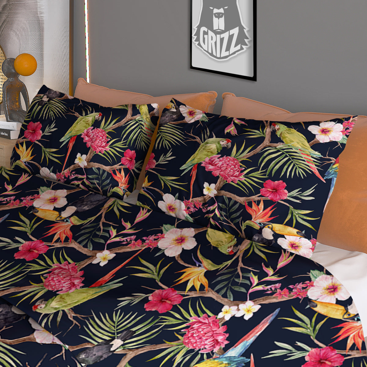 Parrot Watercolor Print Pattern Duvet Cover Bedding Set