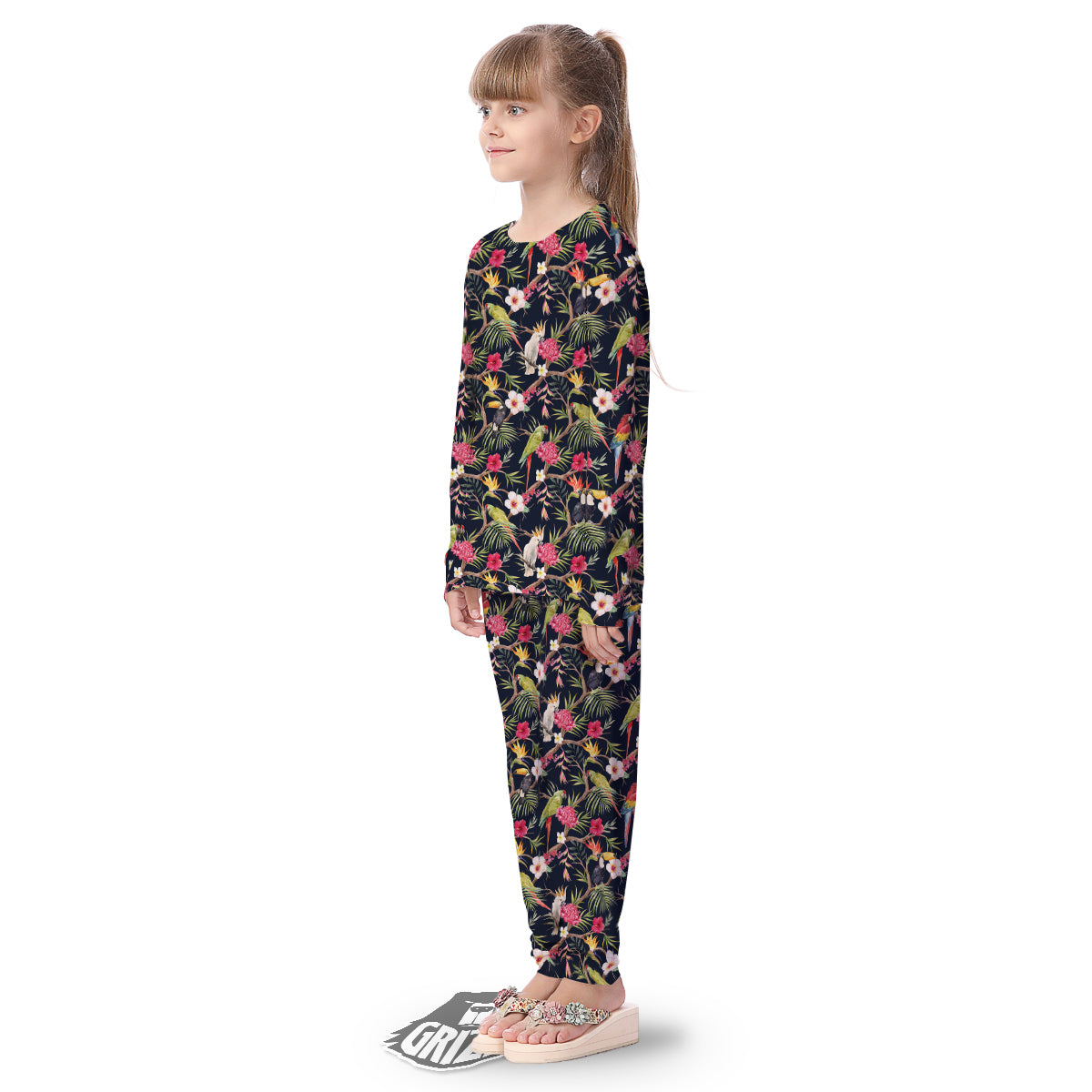 Parrot Watercolor Print Pattern Kid's Pajamas-grizzshop