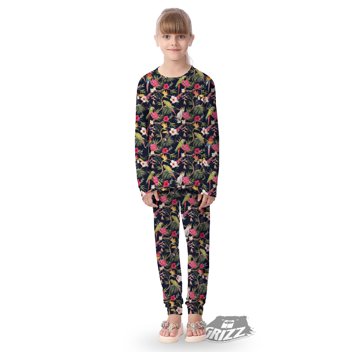 Parrot Watercolor Print Pattern Kid's Pajamas-grizzshop