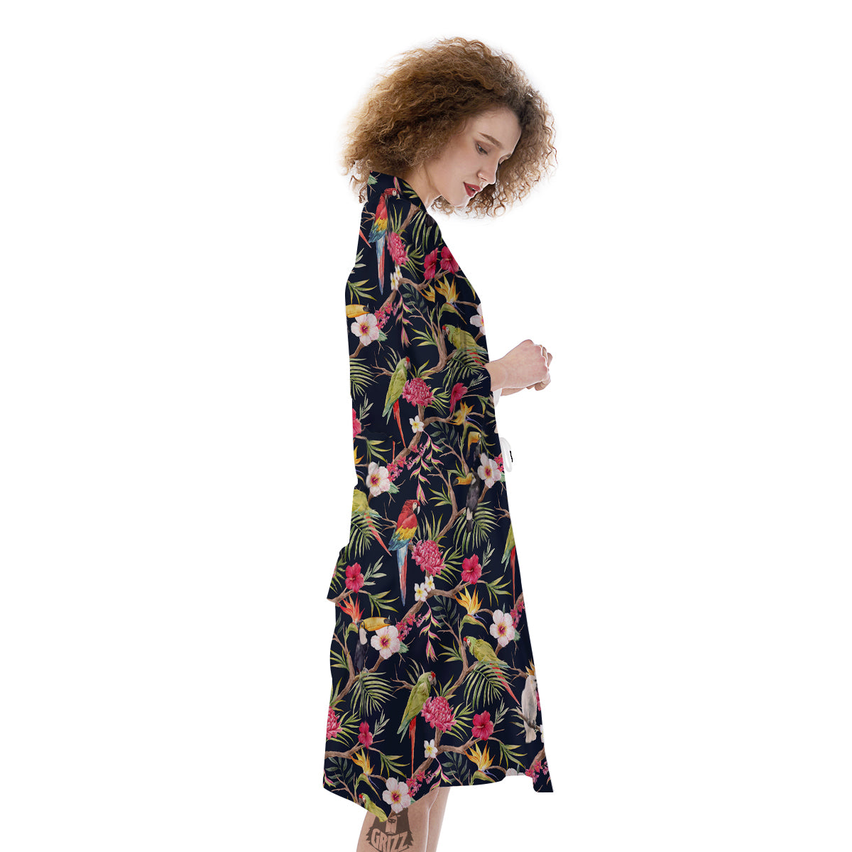 Parrot Watercolor Print Pattern Kimono-grizzshop