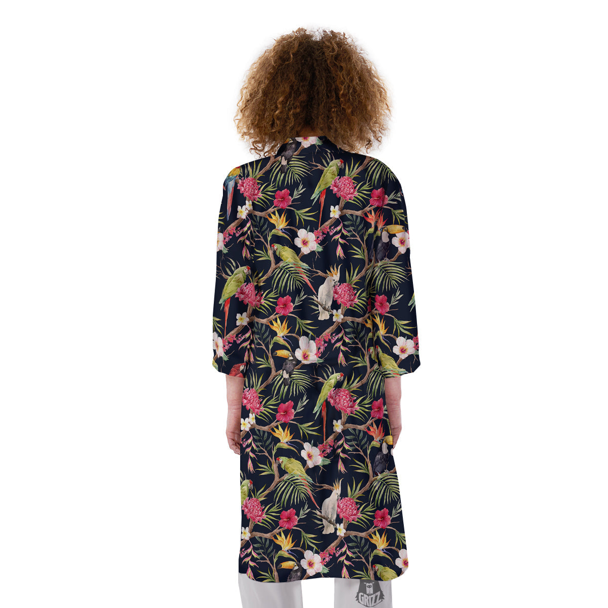 Parrot Watercolor Print Pattern Kimono-grizzshop