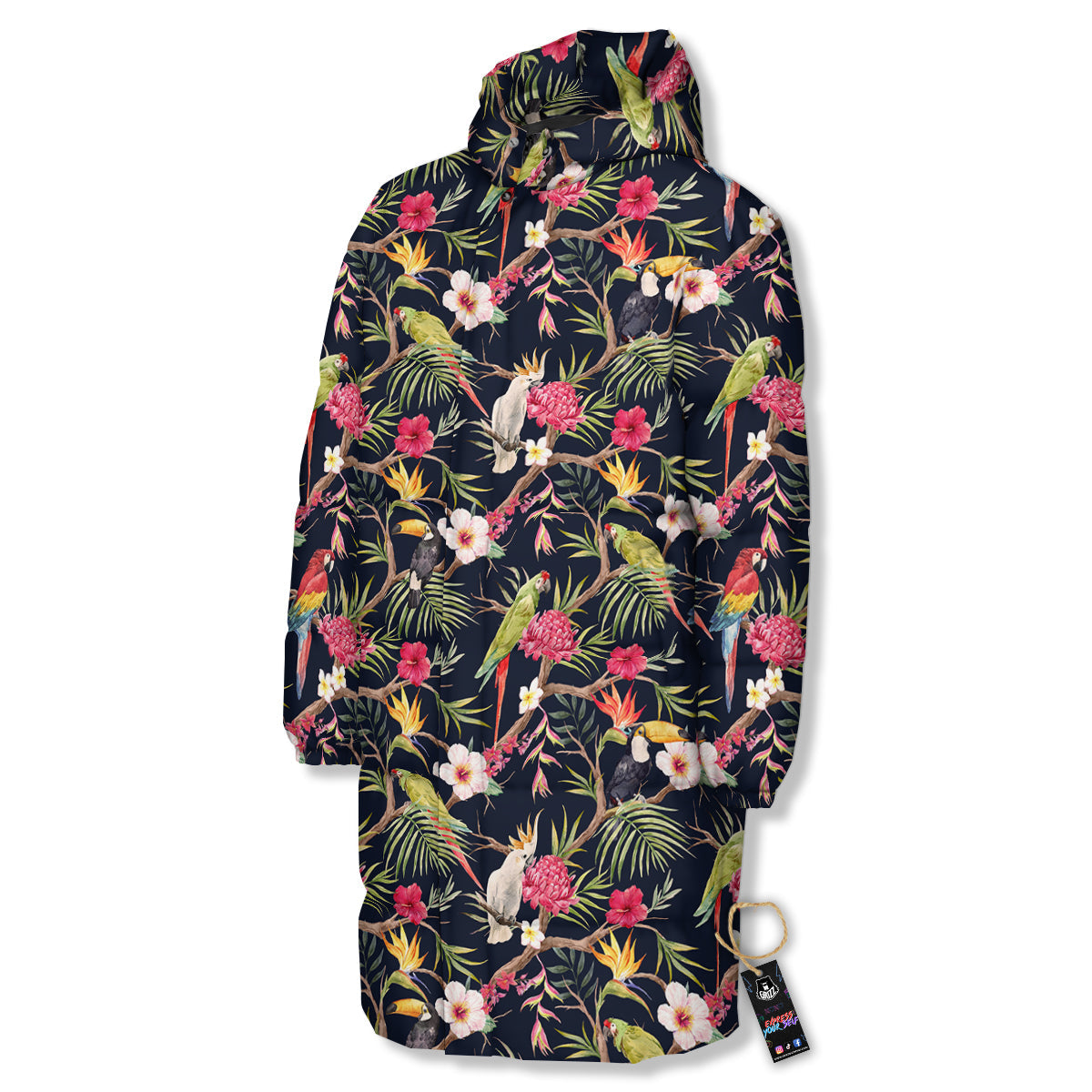 Parrot Watercolor Print Pattern Long Down Jacket-grizzshop