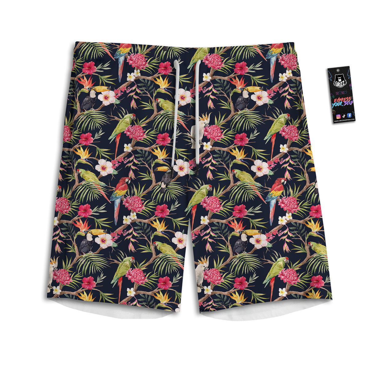 Parrot Watercolor Print Pattern Men's Athletic Shorts