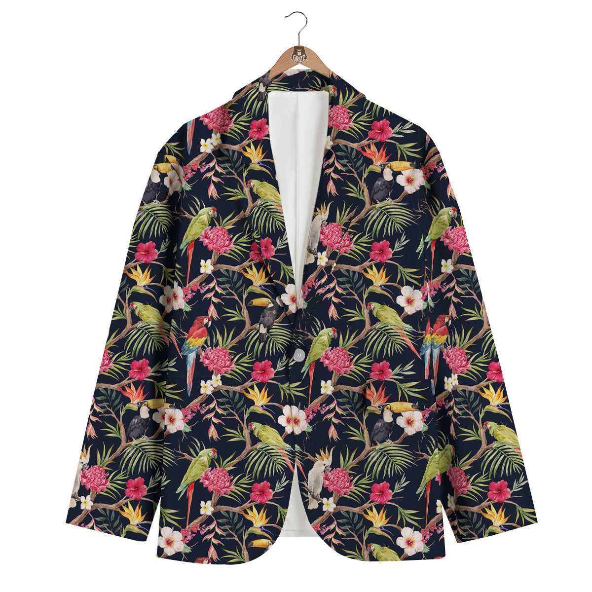 Parrot Watercolor Print Pattern Men's Blazer-grizzshop