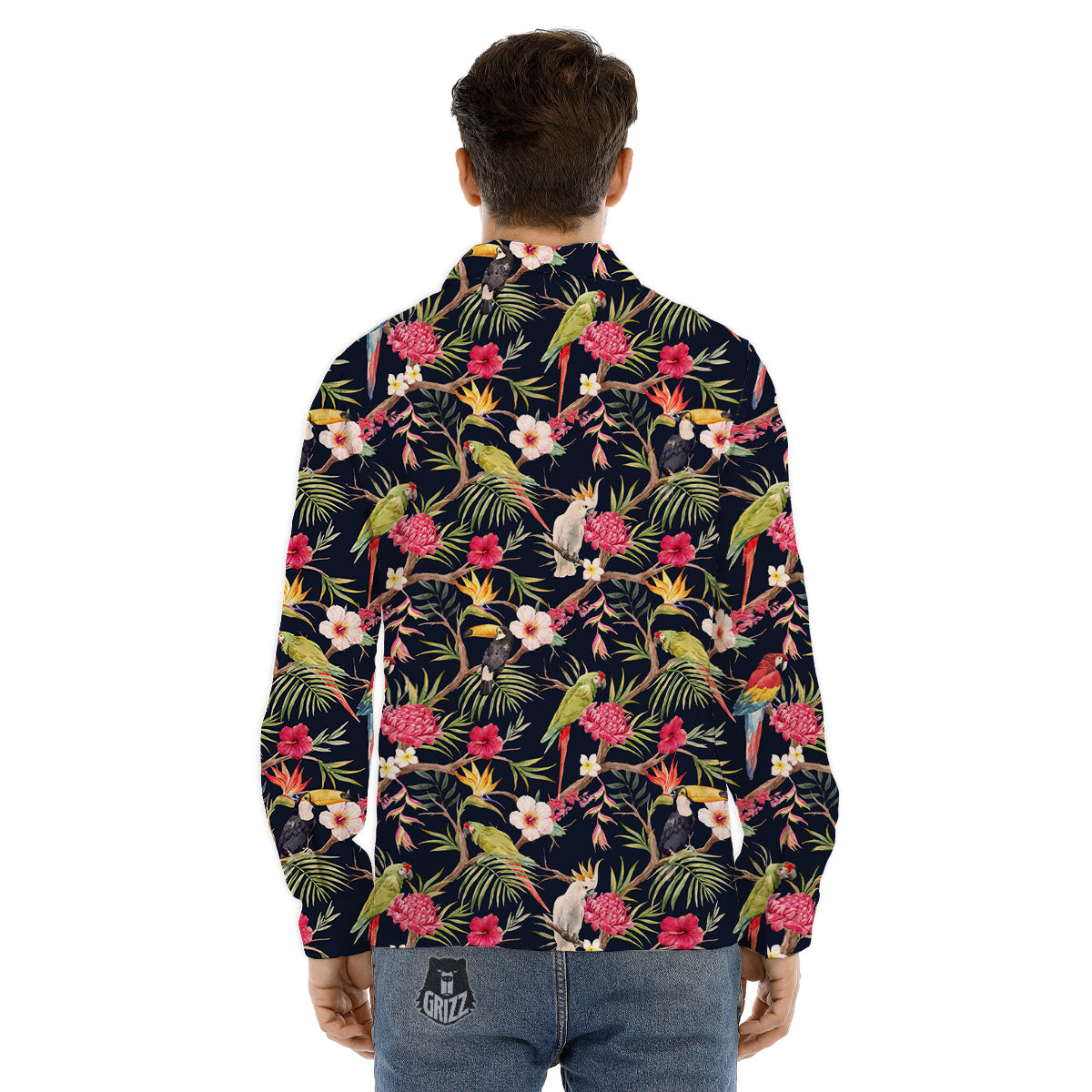 Parrot Watercolor Print Pattern Men's Dress Shirts-grizzshop