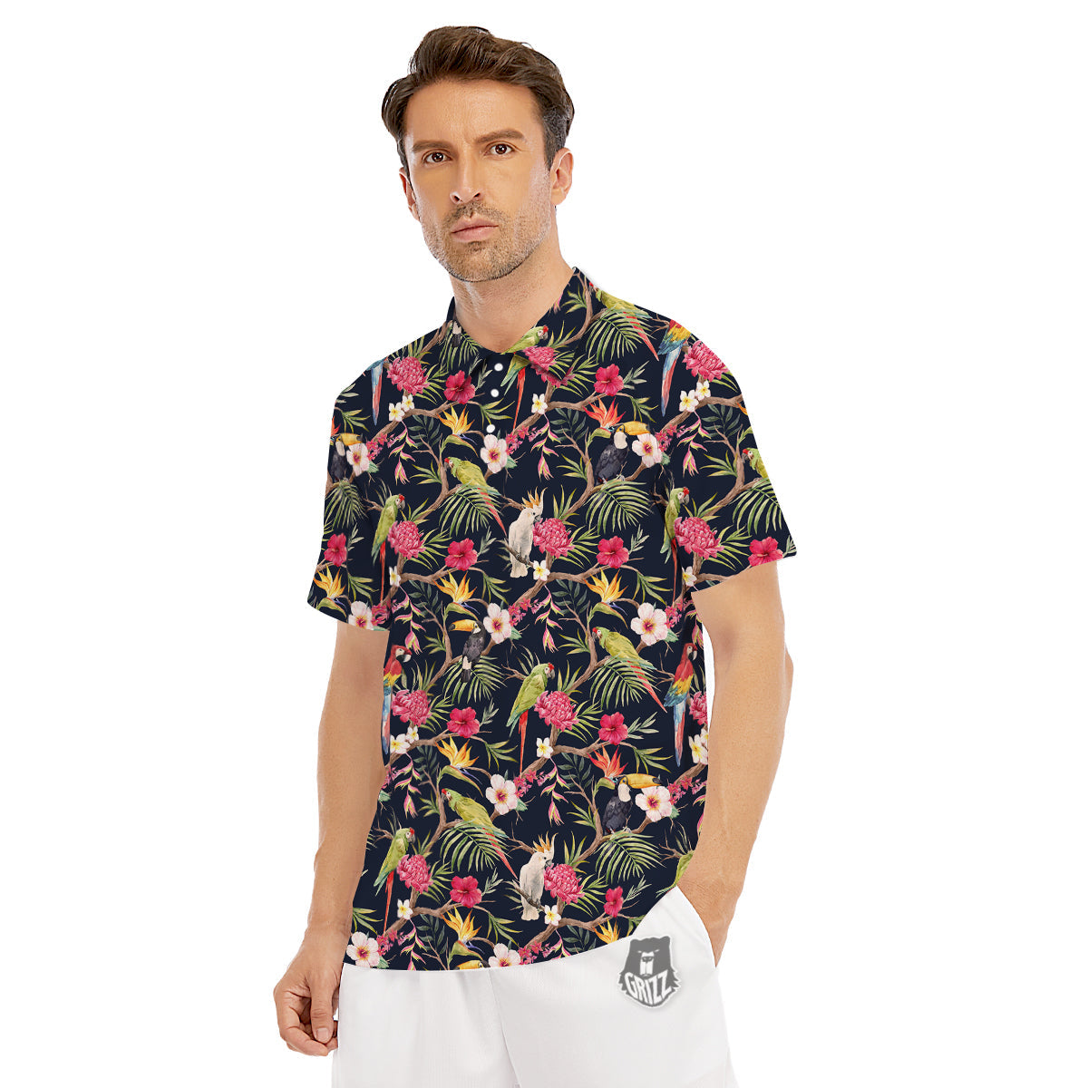 Parrot Watercolor Print Pattern Men's Golf Shirts-grizzshop