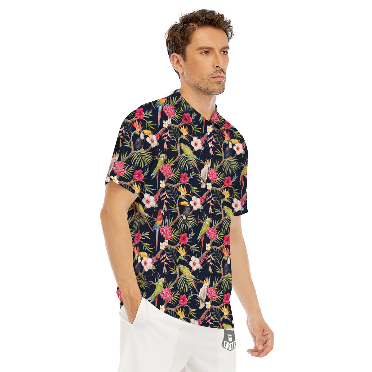 Parrot Watercolor Print Pattern Men's Golf Shirts-grizzshop