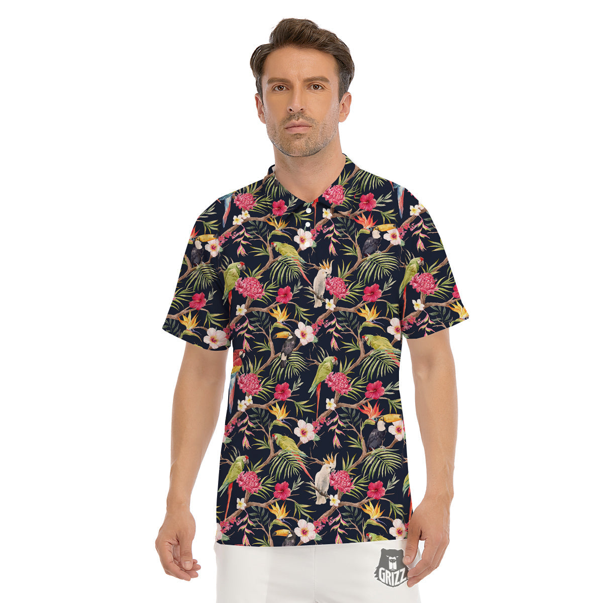 Parrot Watercolor Print Pattern Men's Golf Shirts-grizzshop