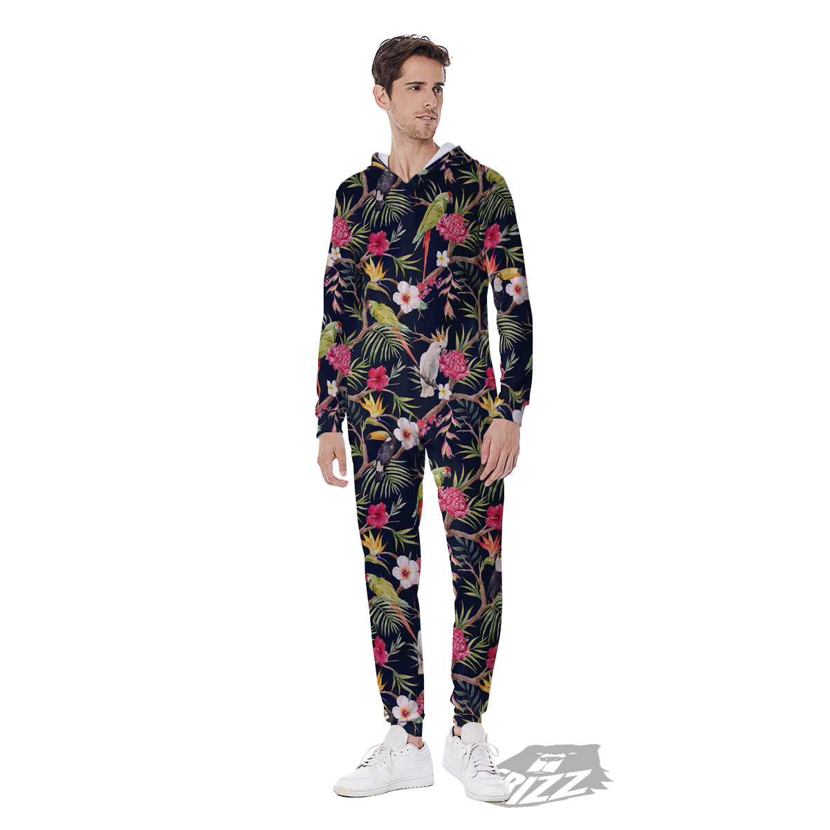 Parrot Watercolor Print Pattern Men's Jumpsuit-grizzshop