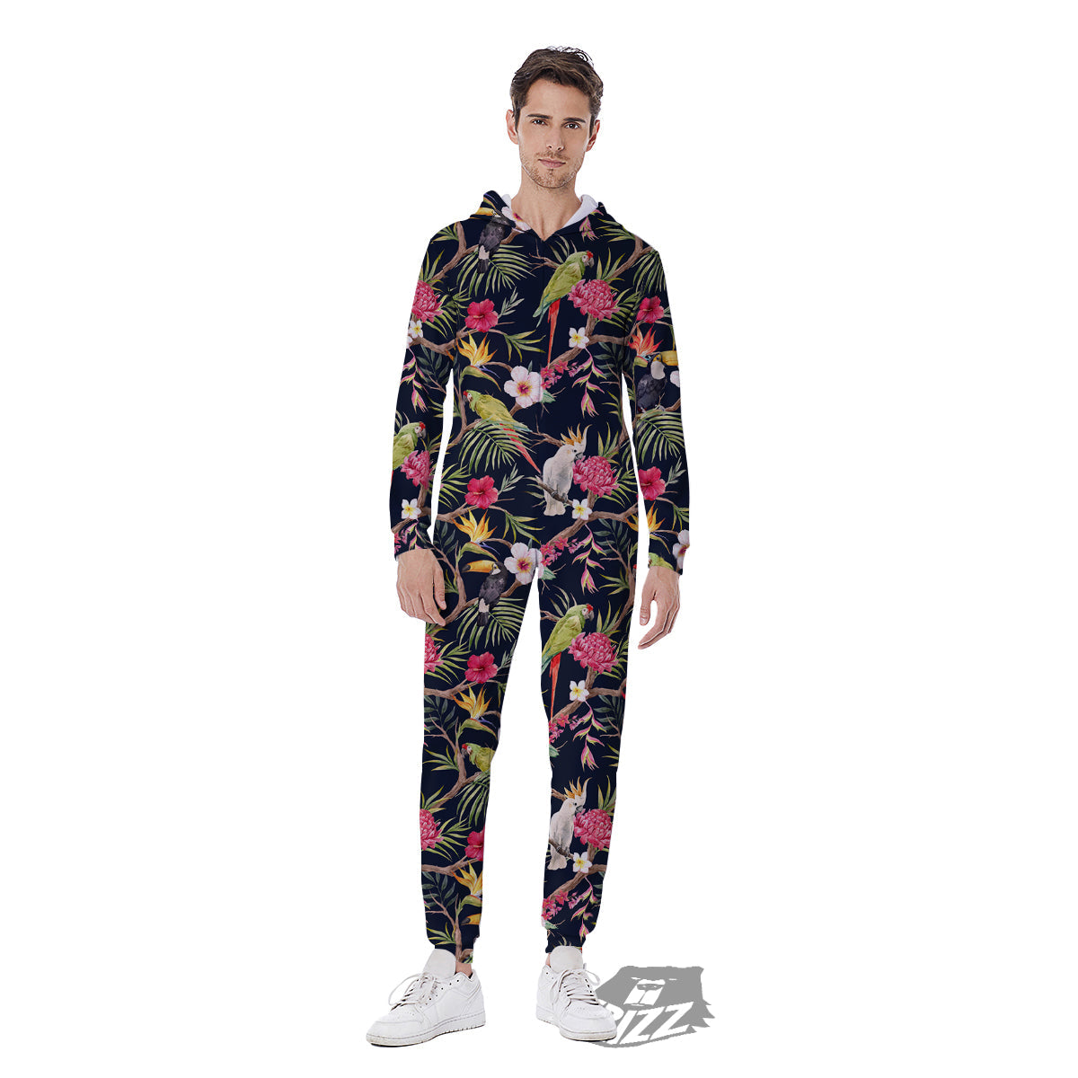 Parrot Watercolor Print Pattern Men's Jumpsuit-grizzshop