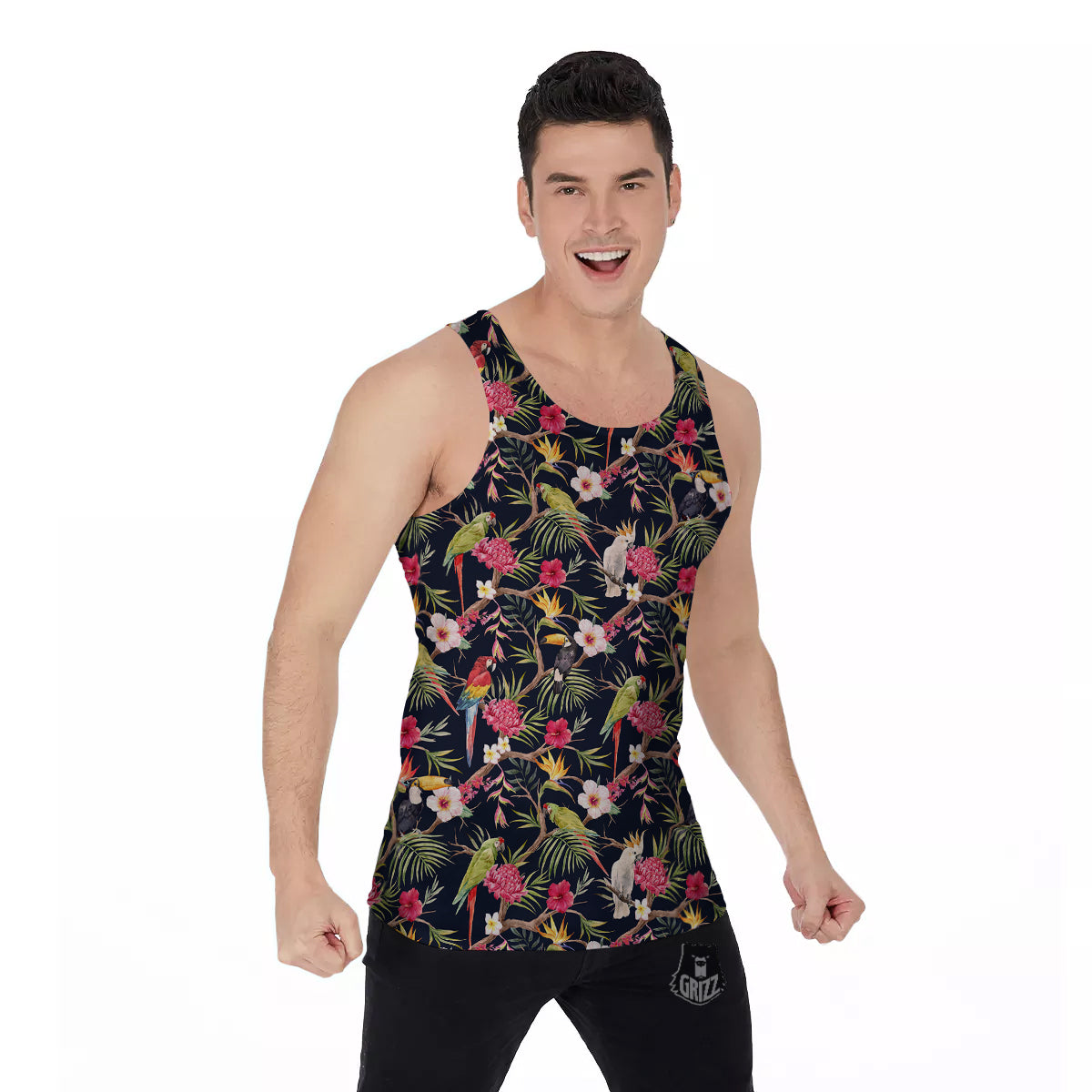 Parrot Watercolor Print Pattern Men's Tank Top-grizzshop