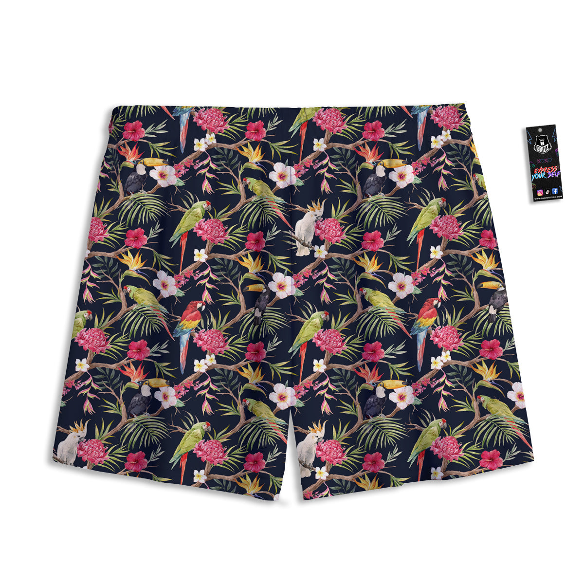 Parrot Watercolor Print Pattern Mesh Shorts