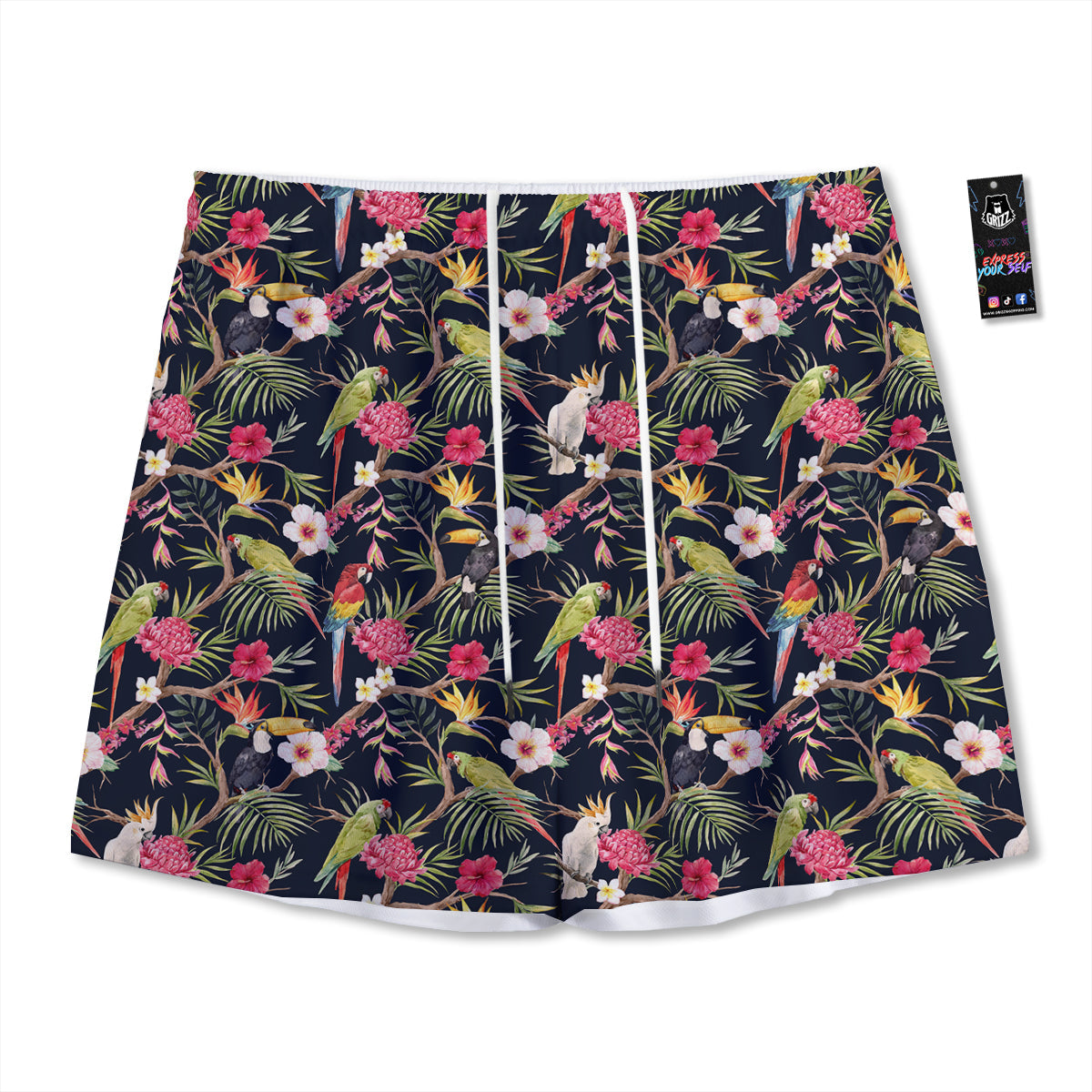 Parrot Watercolor Print Pattern Mesh Shorts