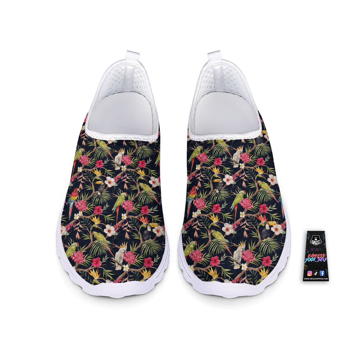 Parrot Watercolor Print Pattern Nurse Shoes-grizzshop