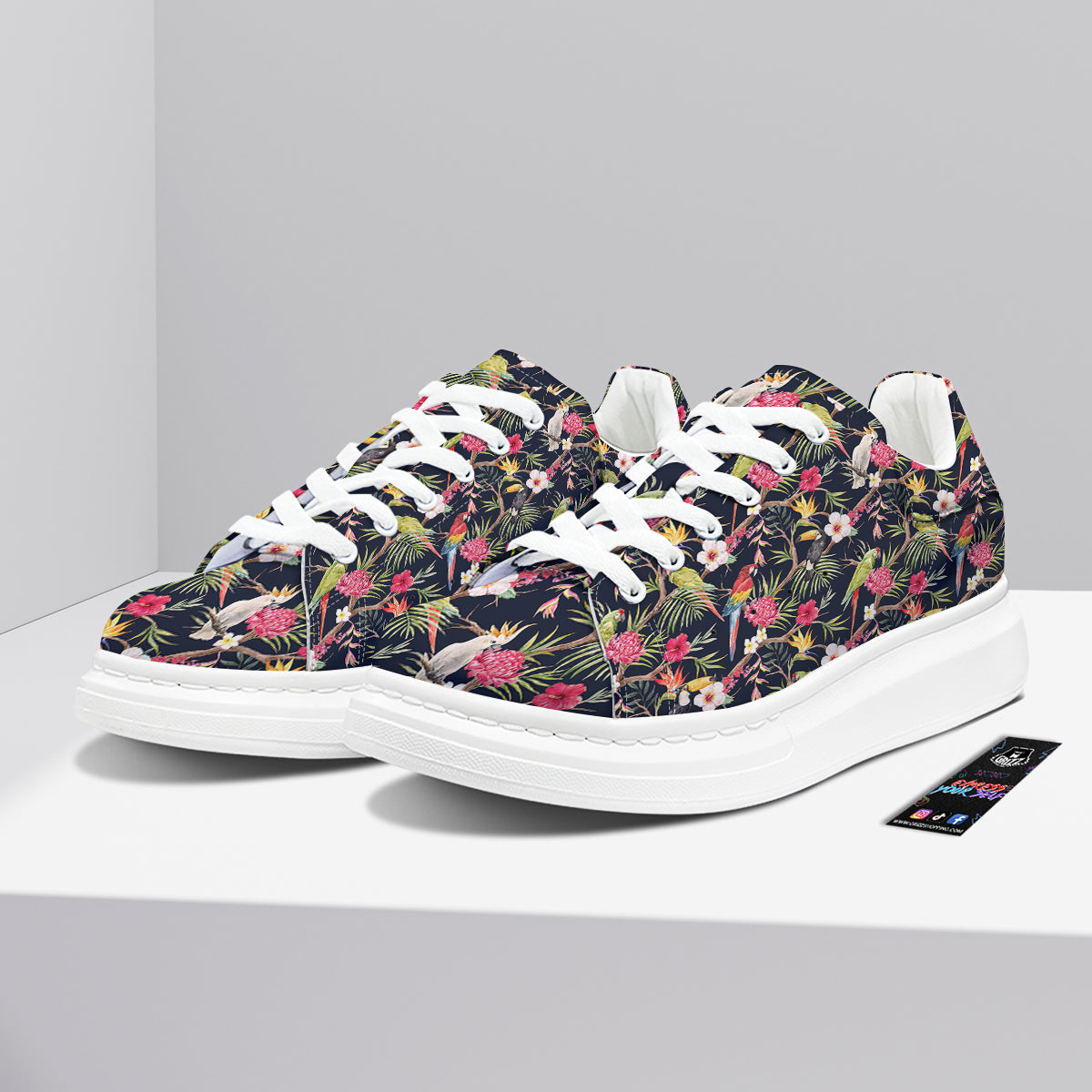 Parrot Watercolor Print Pattern Platform Shoes