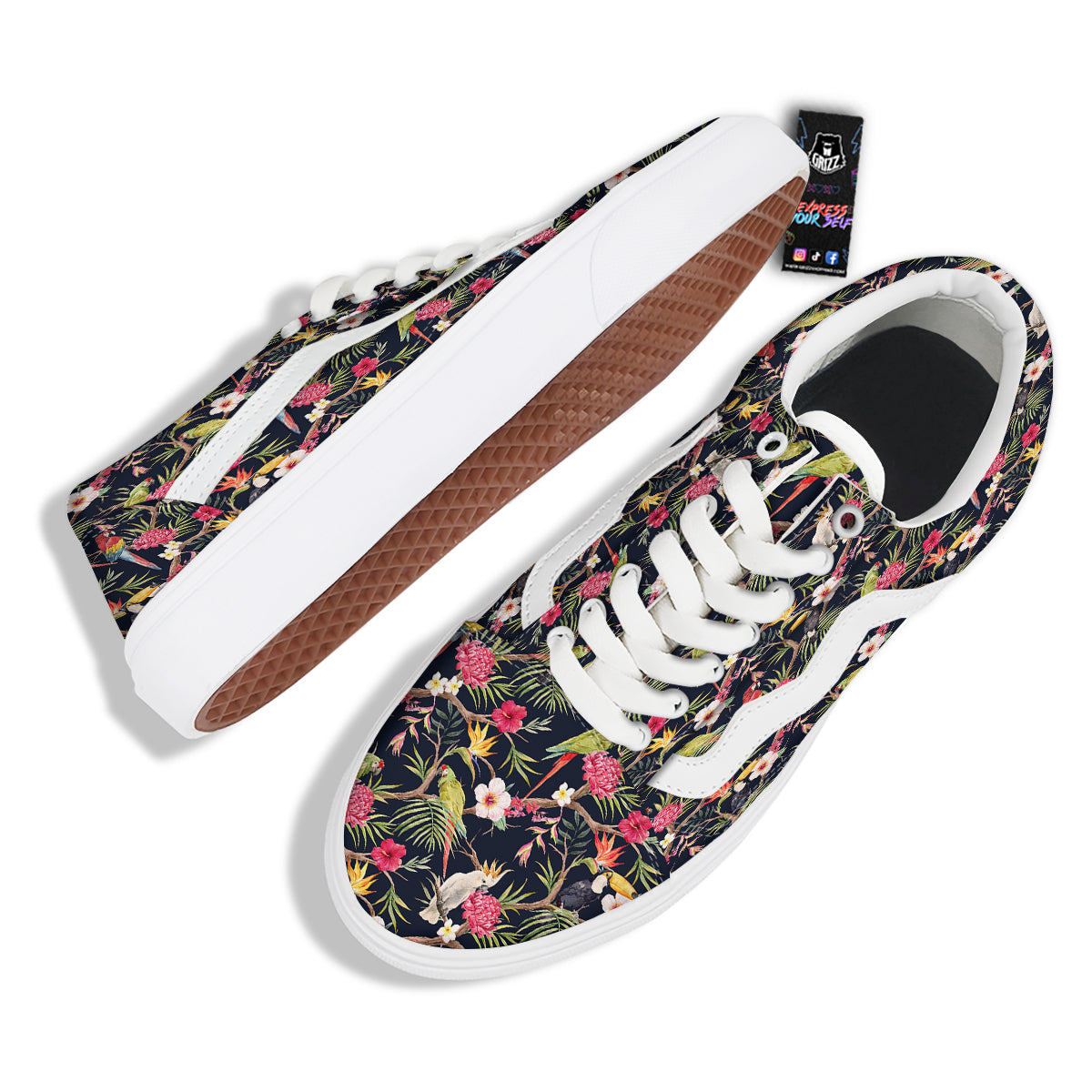 Parrot Watercolor Print Pattern Skate Shoes-grizzshop