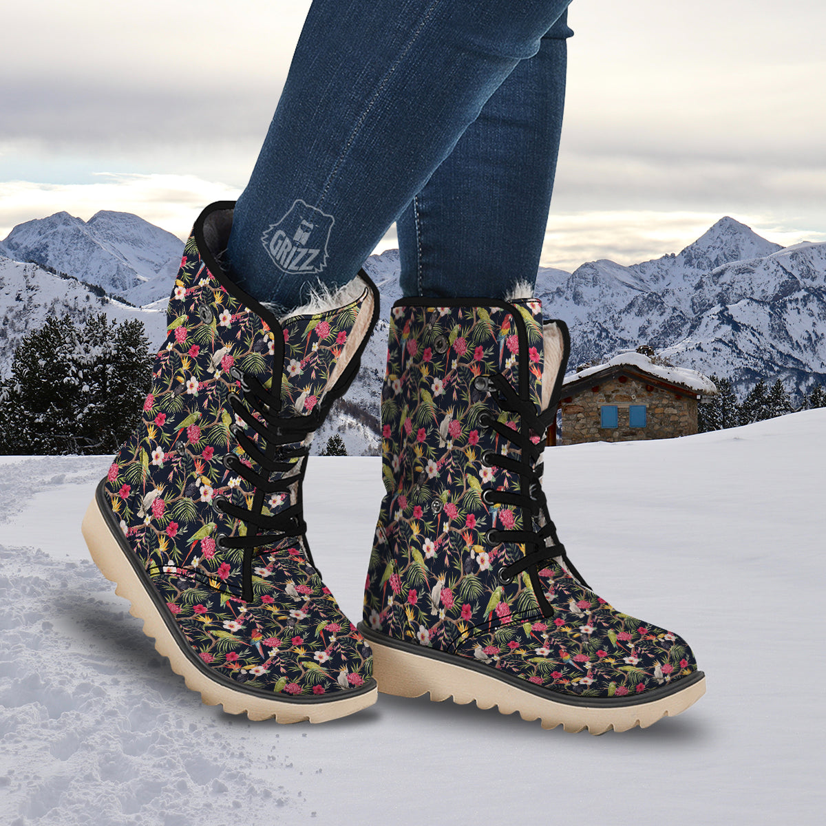 Parrot Watercolor Print Pattern Snow Boots-grizzshop