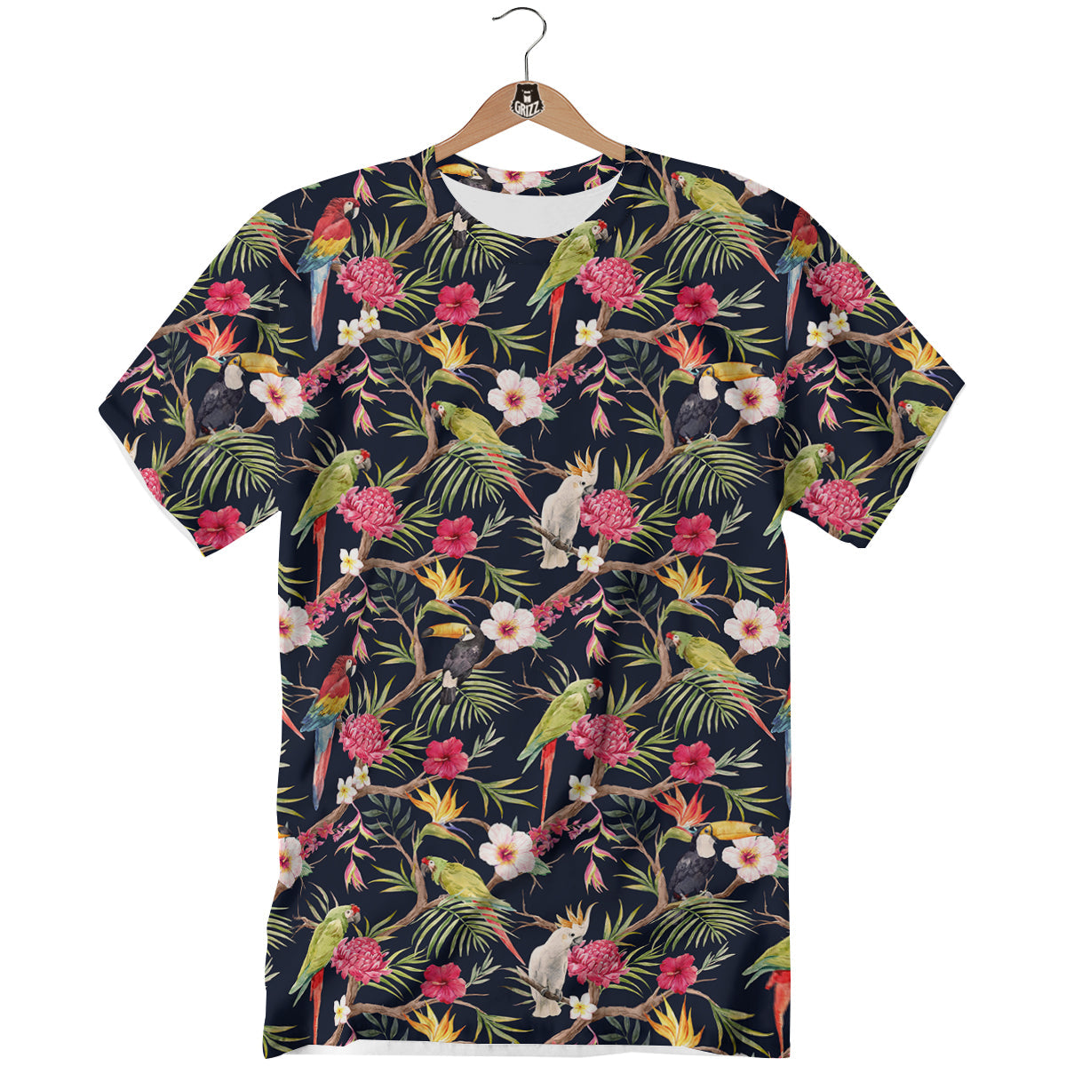 Parrot Watercolor Print Pattern T-Shirt-grizzshop