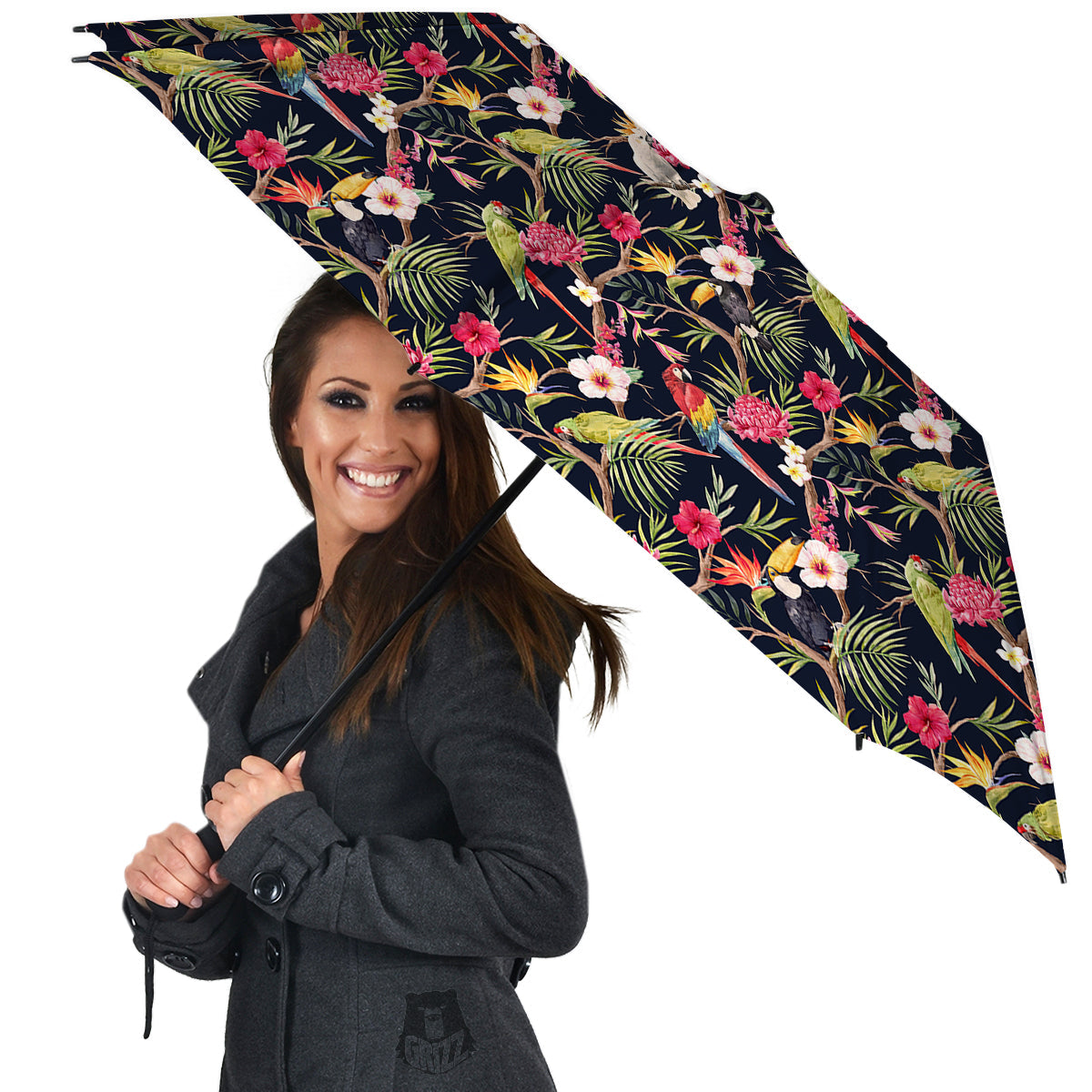 Parrot Watercolor Print Pattern Umbrella-grizzshop