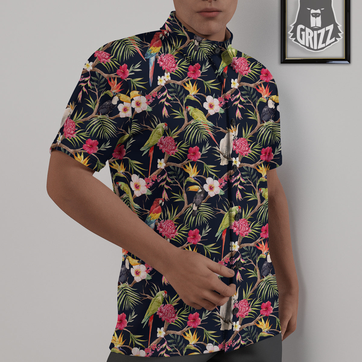 Parrot Watercolor Print Pattern Untucked Shirts-grizzshop