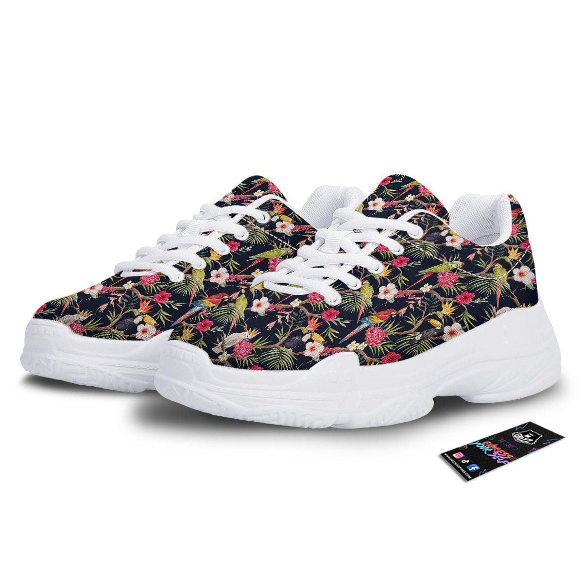 Parrot Watercolor Print Pattern White Chunky Shoes-grizzshop