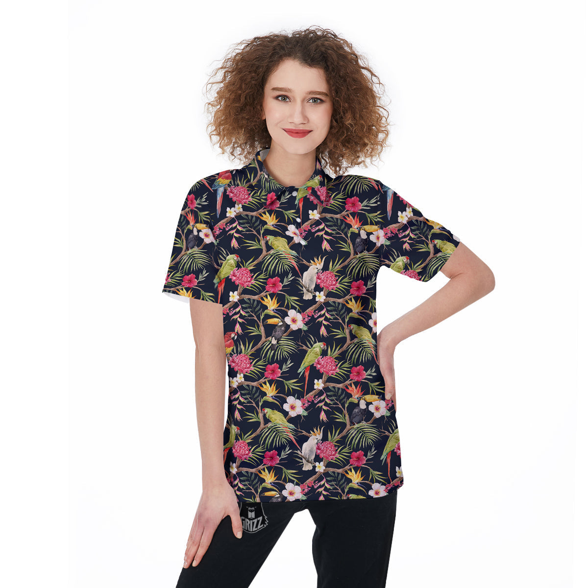 Parrot Watercolor Print Pattern Women's Golf Shirts-grizzshop
