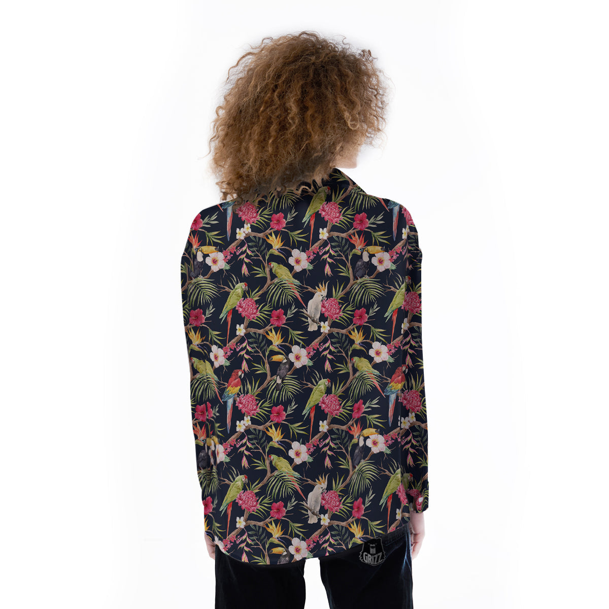Parrot Watercolor Print Pattern Women's Long Sleeve Shirts-grizzshop