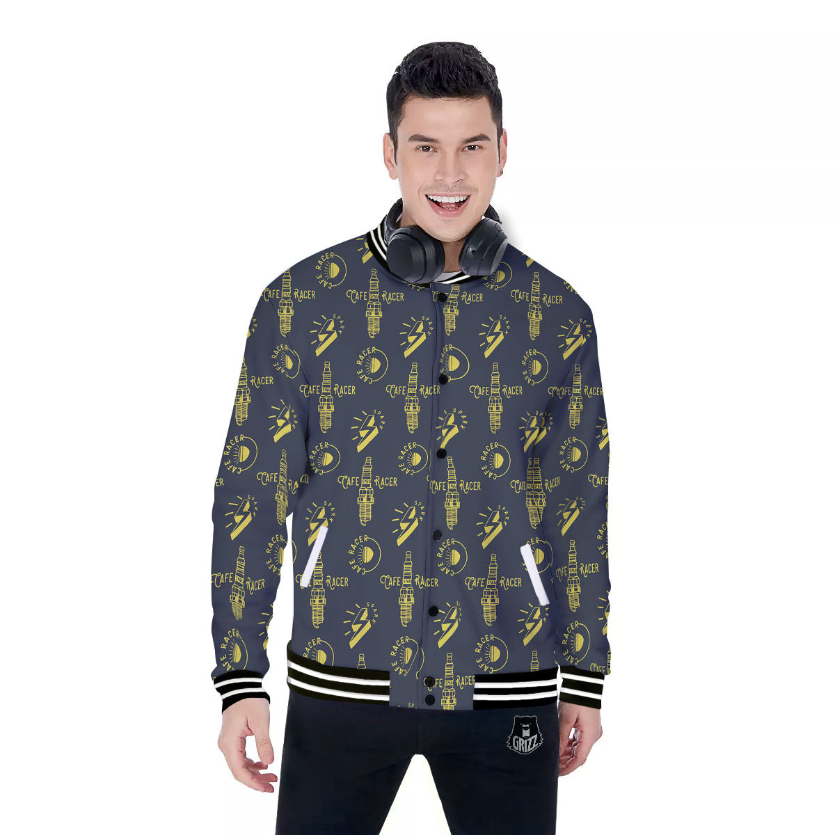 Parts Motorcycle Print Pattern Baseball Jacket-grizzshop