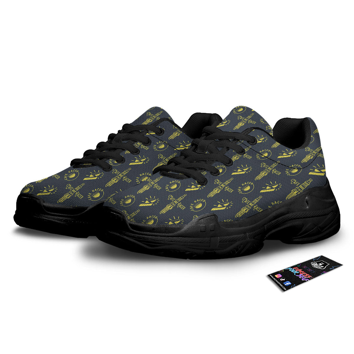 Parts Motorcycle Print Pattern Black Chunky Shoes-grizzshop