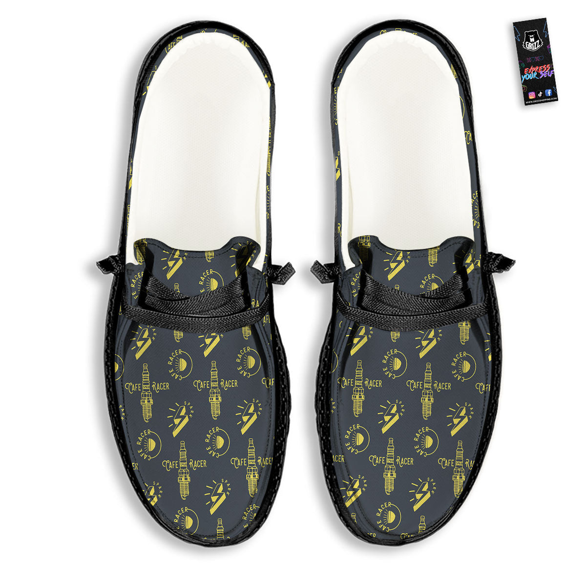 Parts Motorcycle Print Pattern Black Loafers-grizzshop
