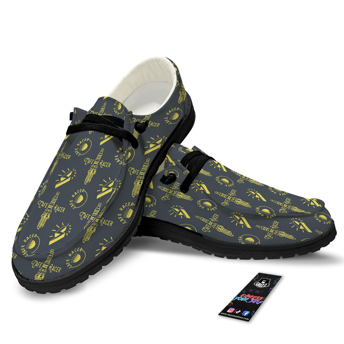 Parts Motorcycle Print Pattern Black Loafers-grizzshop