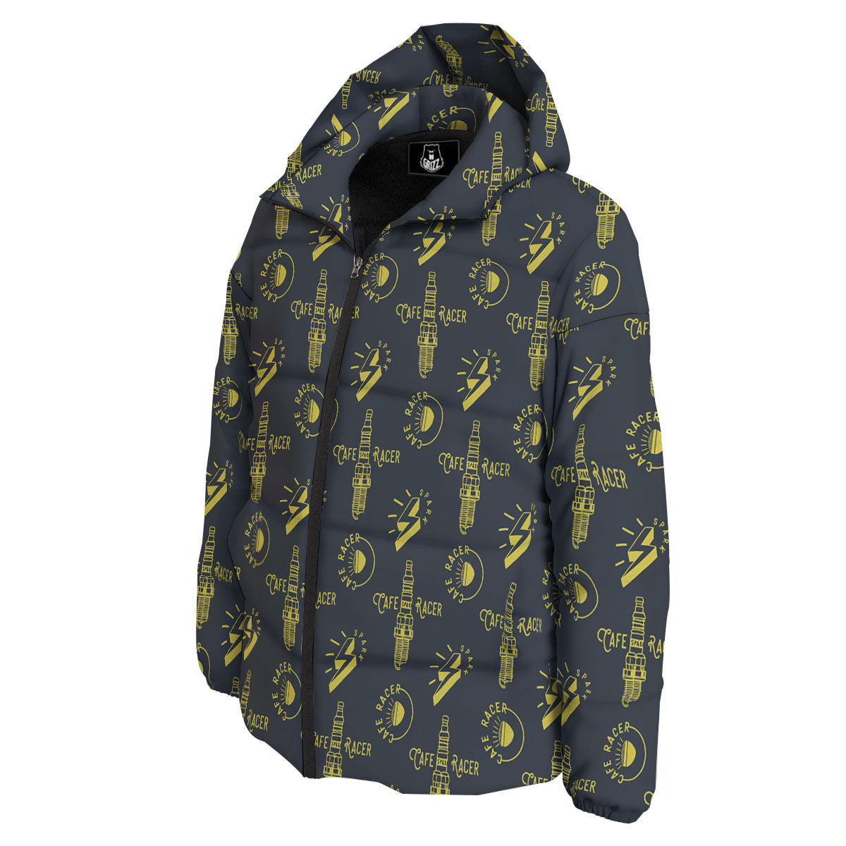 Parts Motorcycle Print Pattern Down Jacket-grizzshop