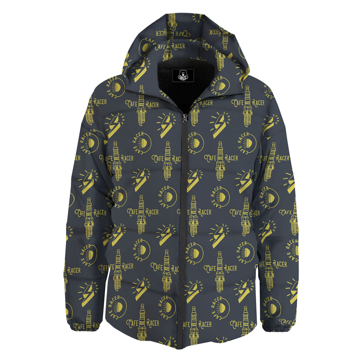 Parts Motorcycle Print Pattern Down Jacket-grizzshop