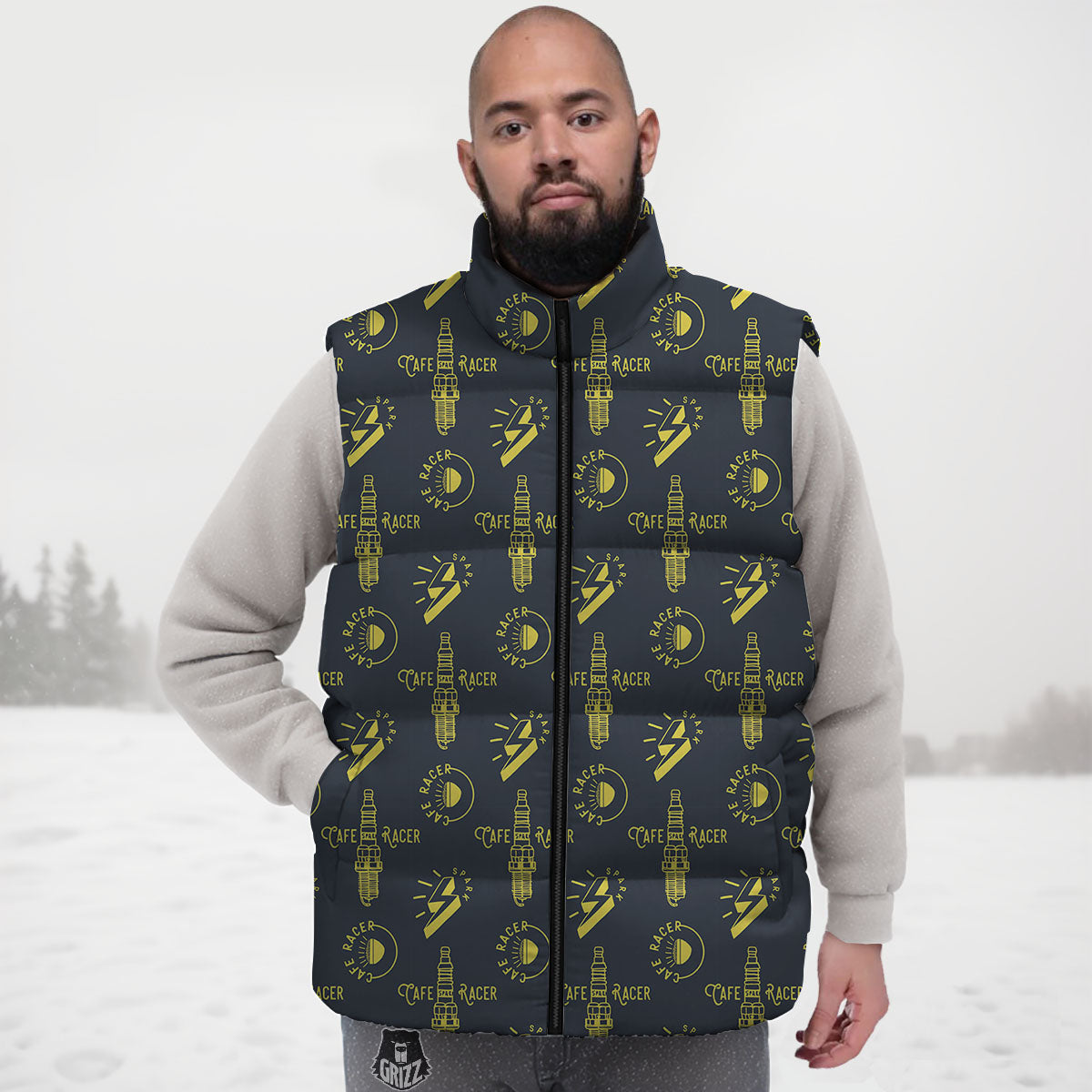 Parts Motorcycle Print Pattern Down Vest