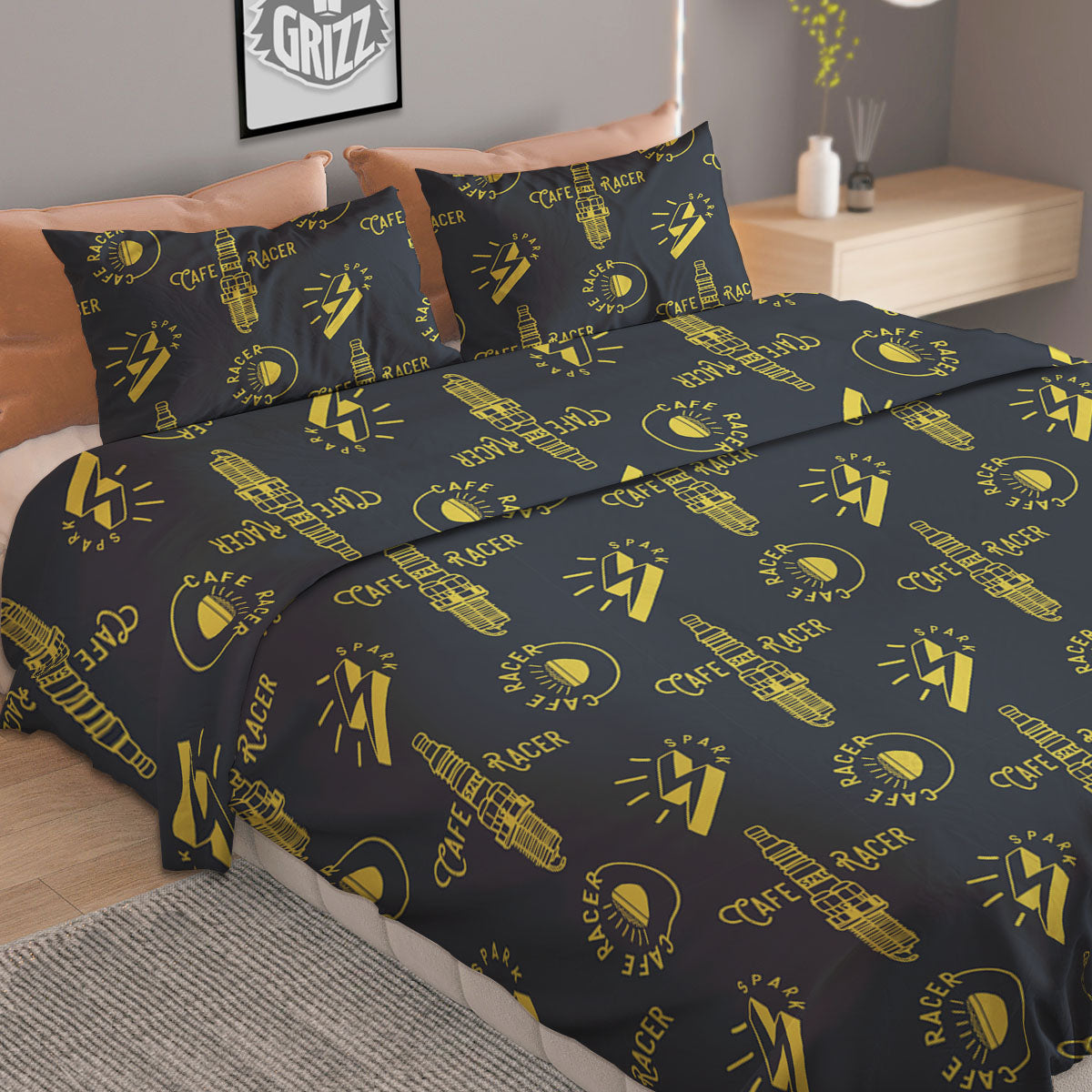 Parts Motorcycle Print Pattern Duvet Cover Bedding Set