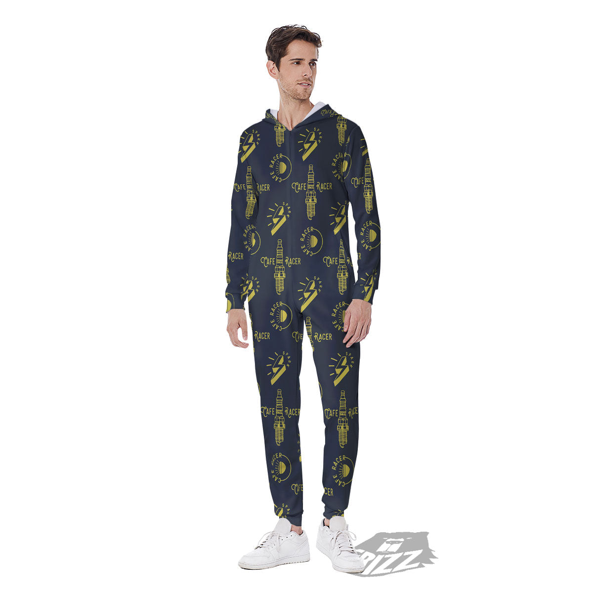 Parts Motorcycle Print Pattern Men's Jumpsuit-grizzshop