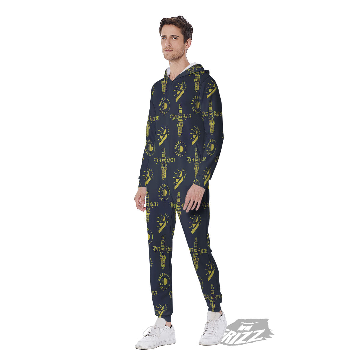 Parts Motorcycle Print Pattern Men's Jumpsuit-grizzshop