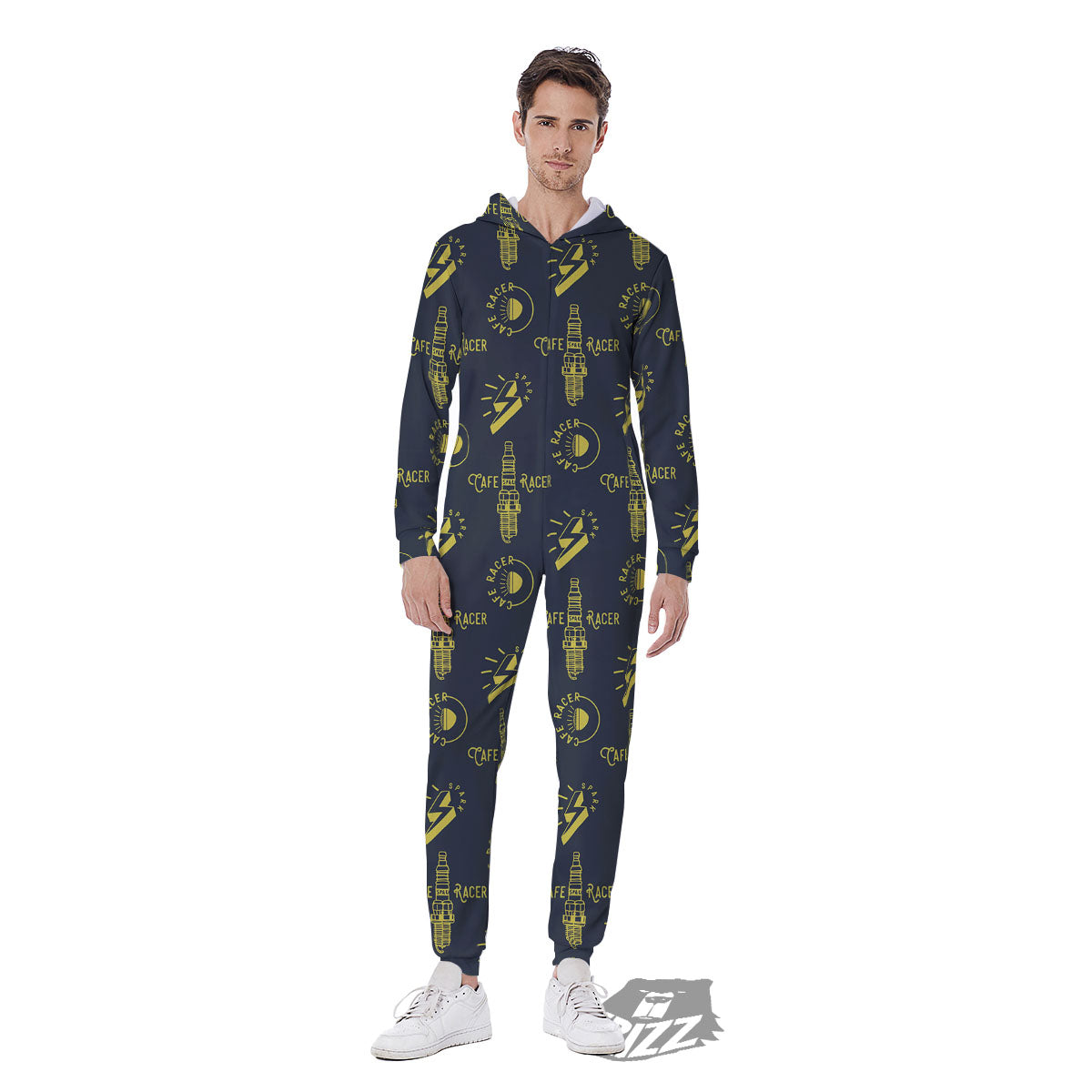 Parts Motorcycle Print Pattern Men's Jumpsuit-grizzshop