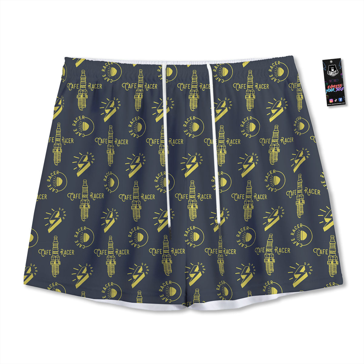 Parts Motorcycle Print Pattern Mesh Shorts