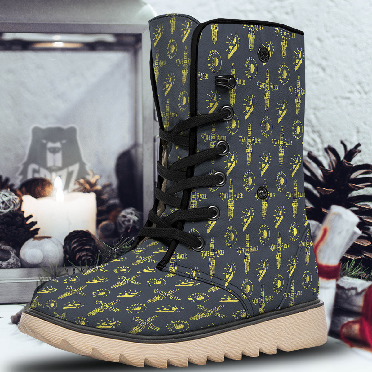 Parts Motorcycle Print Pattern Snow Boots-grizzshop