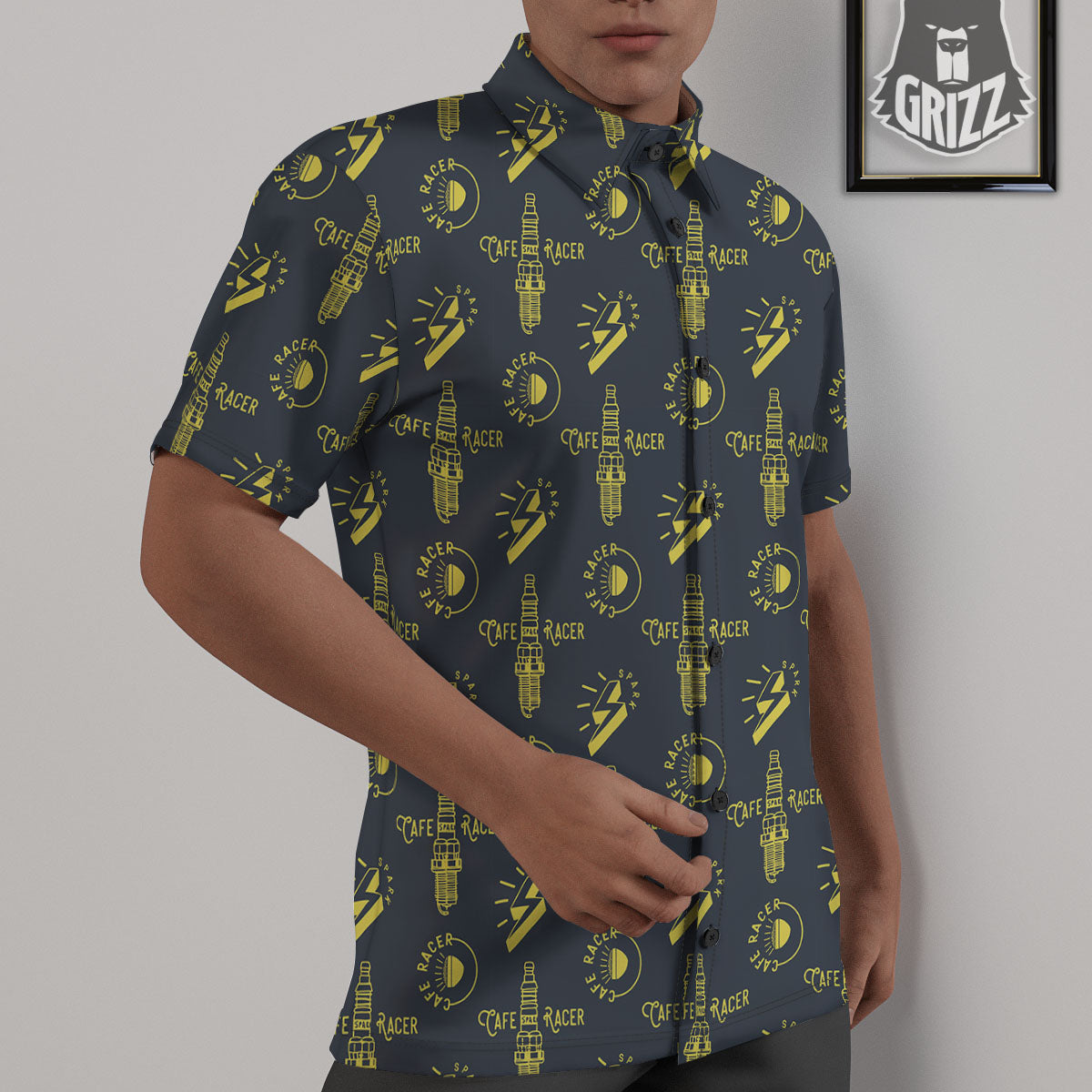 Parts Motorcycle Print Pattern Untucked Shirts-grizzshop
