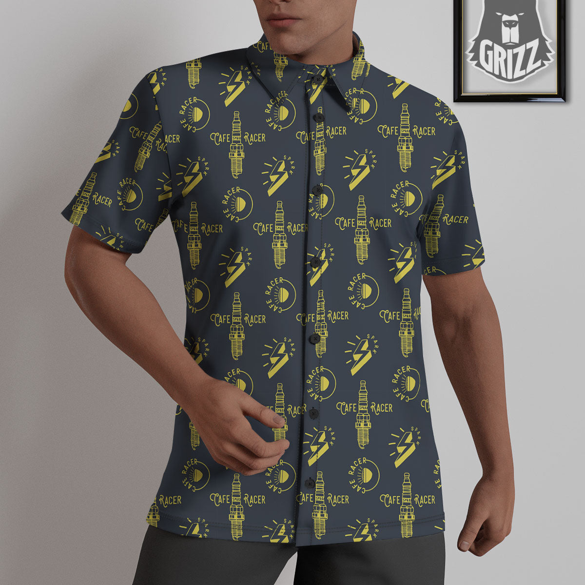 Parts Motorcycle Print Pattern Untucked Shirts-grizzshop