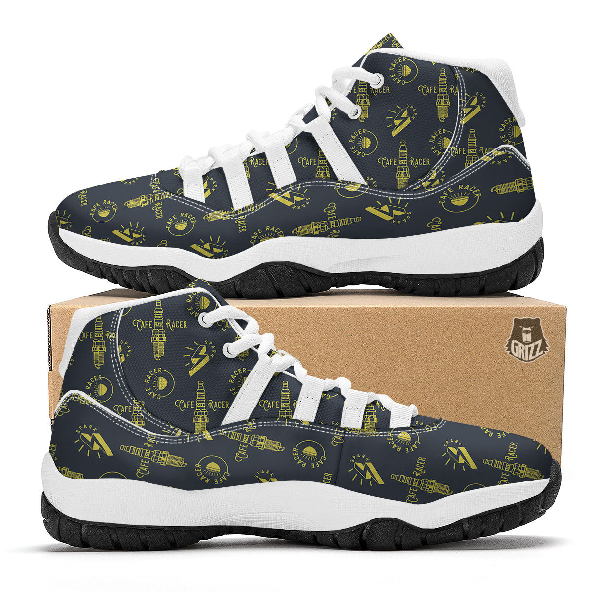 Parts Motorcycle Print Pattern White Bball Shoes-grizzshop