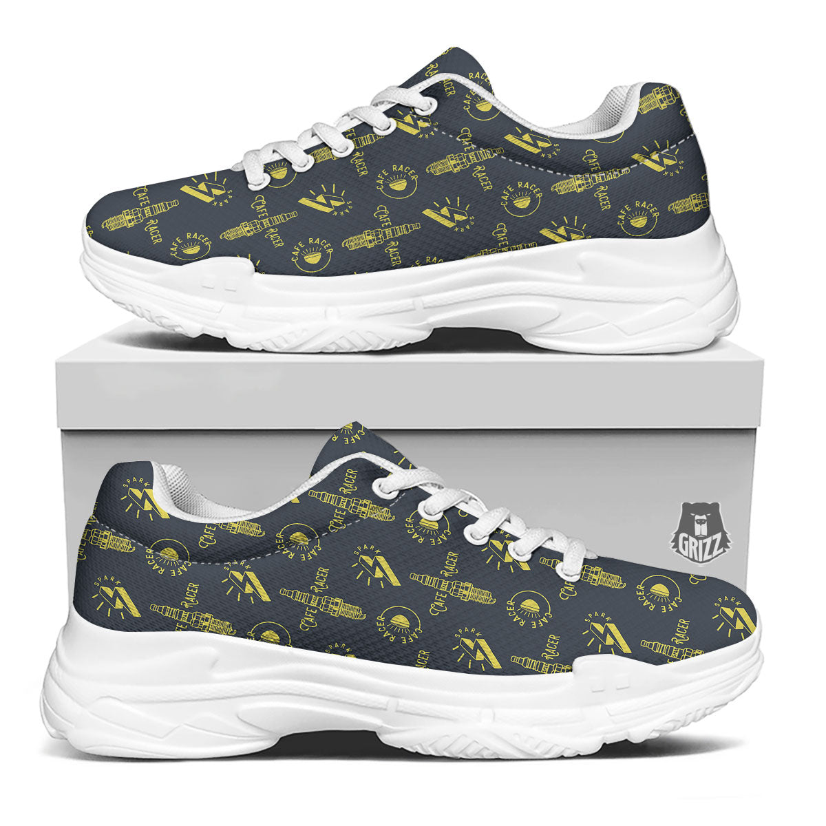 Parts Motorcycle Print Pattern White Chunky Shoes-grizzshop