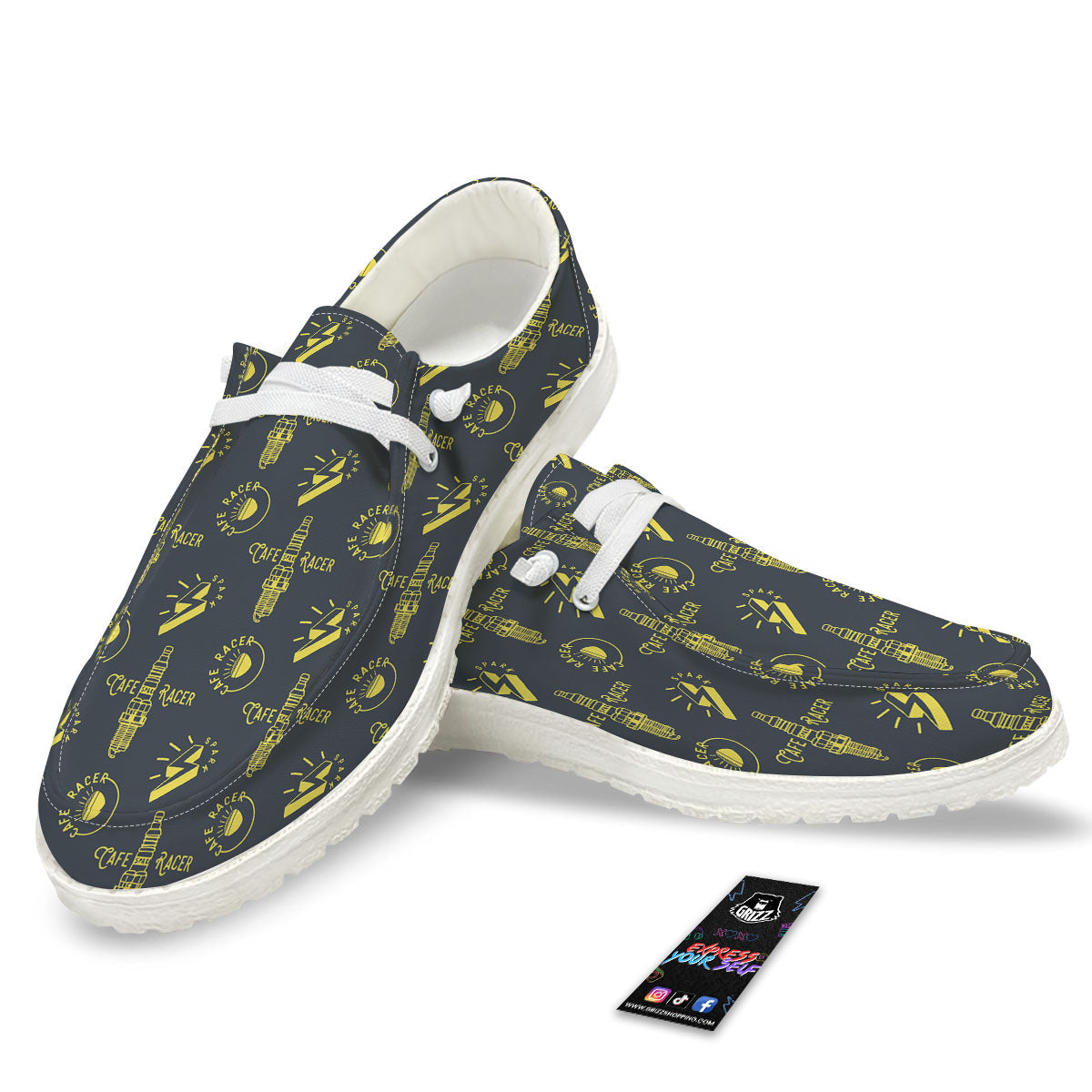 Parts Motorcycle Print Pattern White Loafers-grizzshop